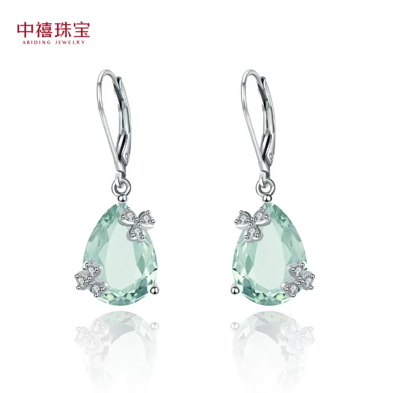 s925银天然绿紫晶耳钉耳饰 个性轻奢镶嵌宝石天然彩宝耳环耳坠