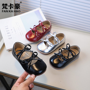 Van Cahao Girls Bow Princess Shoes 2025 Spring and Autumn New Children's Black Small Leather Shoes Soft Sole Dance Shoes