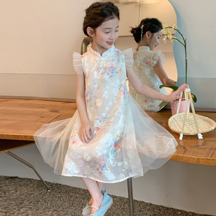 Girls Summer Dress 2025 New Chinese Style Cheongsam Skirt Summer Thin Retro Kidsren's Floral Han Dynasty