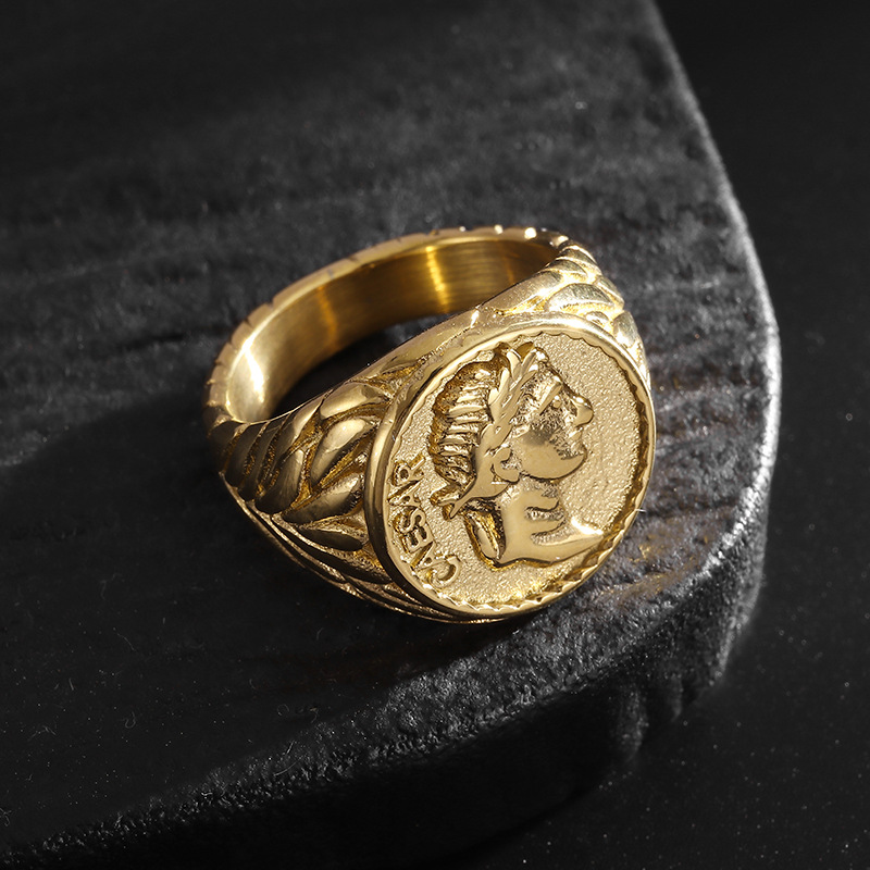 11, 12, 7 Ring Size Hip-Hop Retro Human Letter Titanium Steel Men's Rings