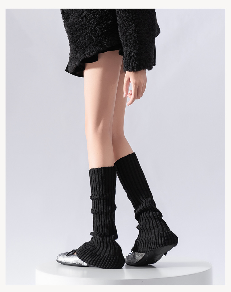 Leg Warmers Cotton Socks Autumn And Winter Solid Color Stacked Socks Vertical Striped Knitted Trumpet Ballet Style Thickened Wool Calf Leg Covers_voghion.com