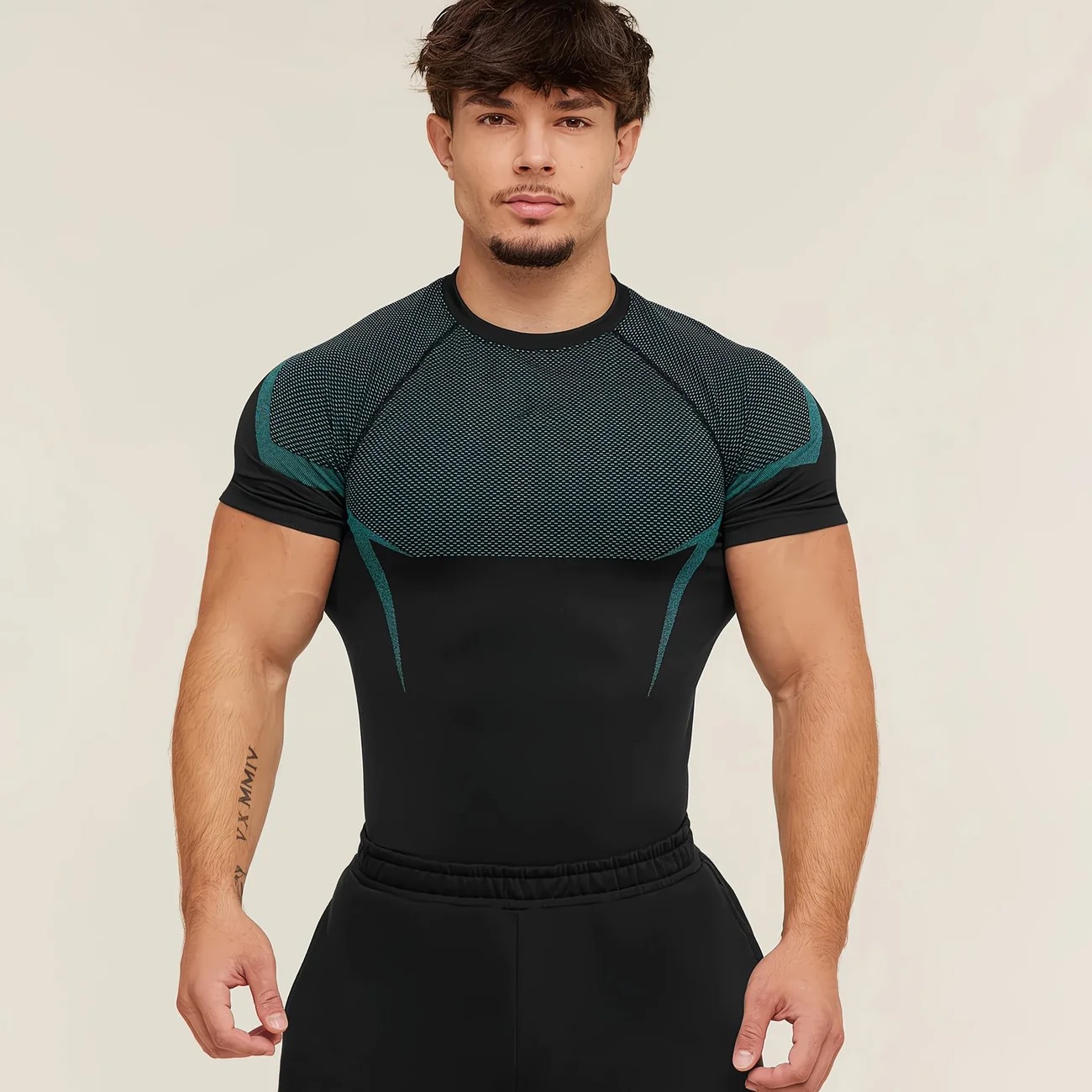 Men's Shark Print Fitness Shirt Quick Drying Breathable Crew Neck Short Sleeved Seamless American Style Trendy New Jacquard_voghion.com