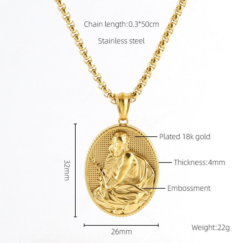 クロスボーダーヨーロッパとアメリカのファッションステンレス鋼ラウンドペンダント 18 K ゴールド誇張聖母マリアネックレス男性と女性の卸売|undefined