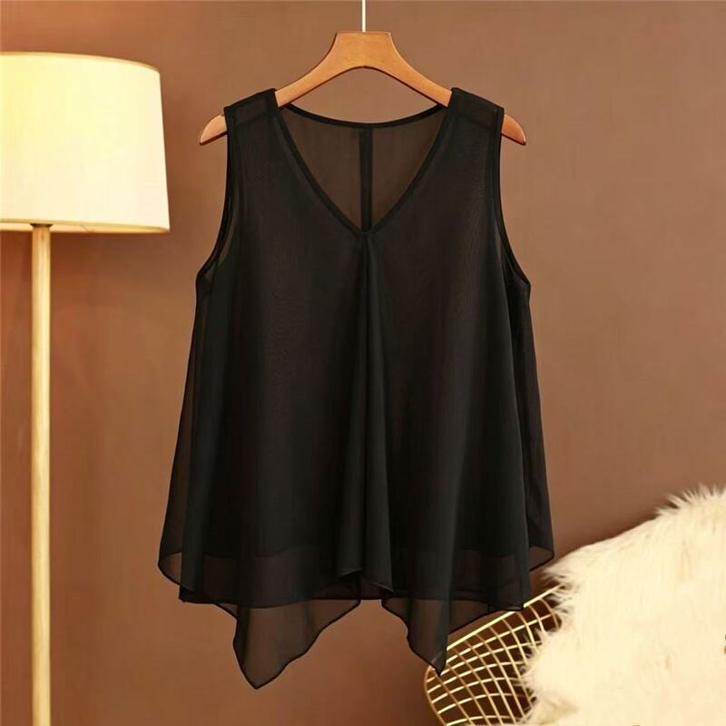 2026 Summer New Style V-Neck Fashionable Sleeveless Vest for Women with Irregular Double-Layer Mesh High-End Feel Top 2026 Summer New Style V-Neck Fashionable Sleeveless Vest for Women with Irregular Double-Layer Mesh High-End Feel Top