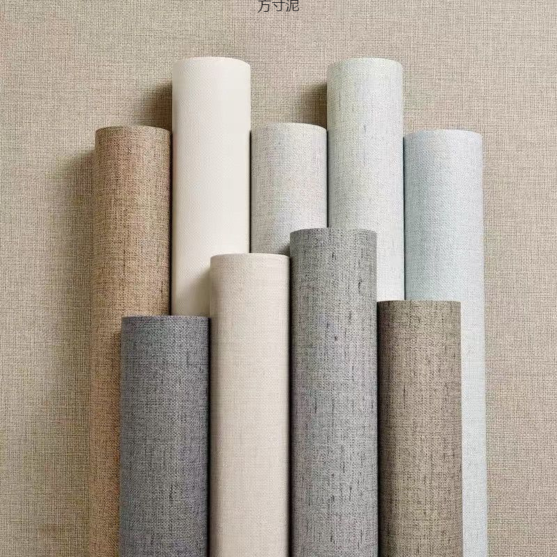 Papel tapiz autoadhesivo con patrón de lino de imitación grueso, sala de estar, dormitorio, papel tapiz de seda lisa, armario de la puerta, pegatinas de renovación de PVC para el hogar