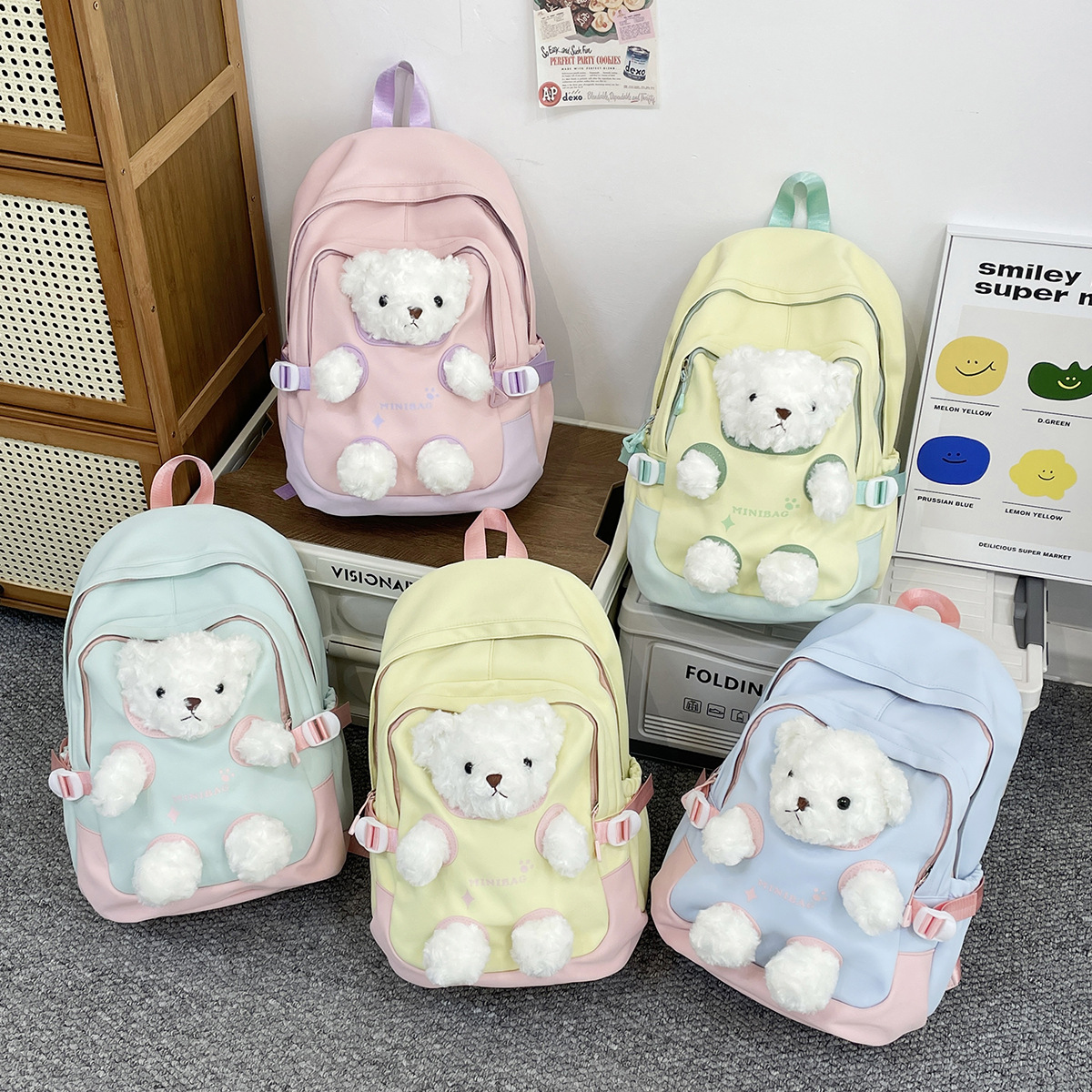 New School Bag for Girls, Fashionable Girl's Appearance Backpack, Cute Bear, Junior High School Student, Elementary School Student Doll Backpack