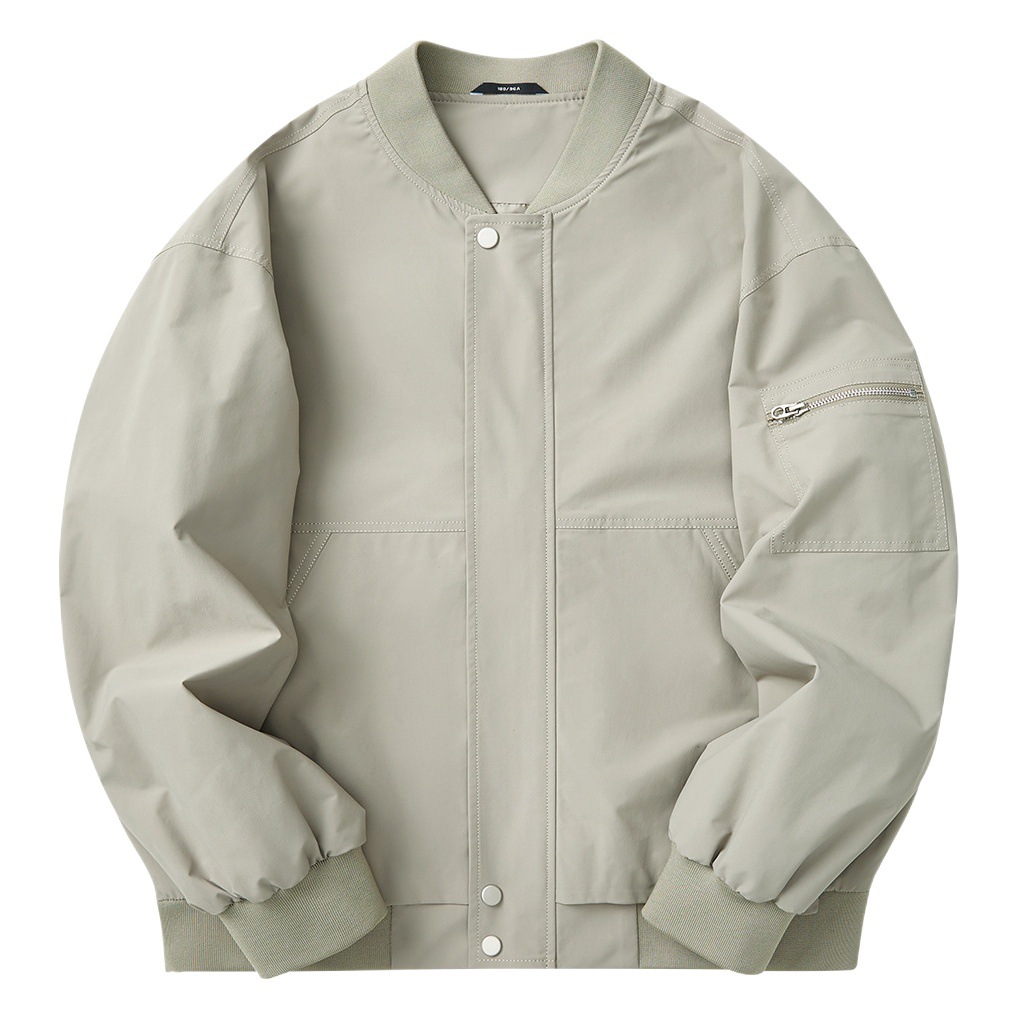 Chaqueta de Piloto Momeike con Cuello de Béisbol Simple para Hombre, Otoño 2025, Color Sólido, Chaqueta Casual para Hombre 80406.