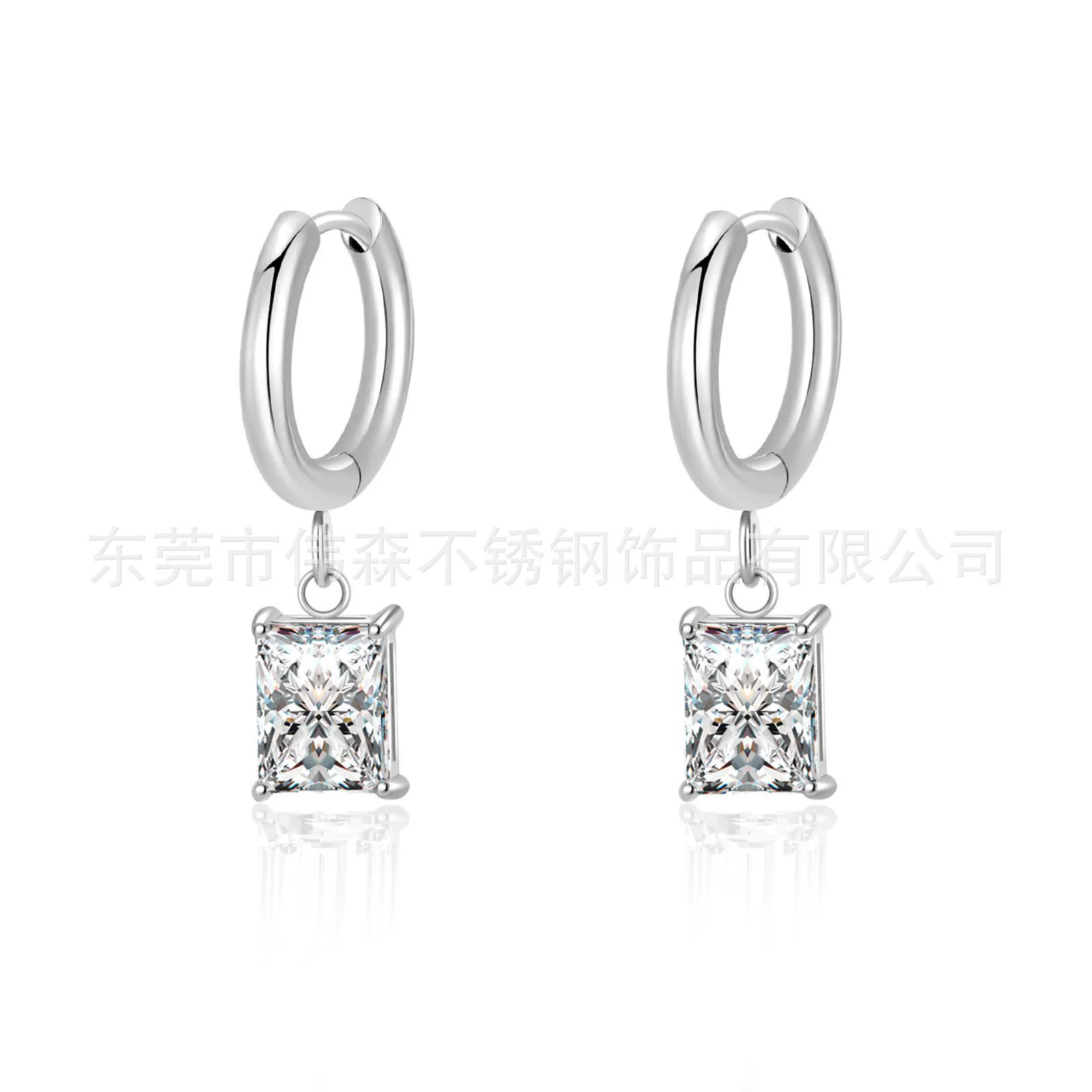  rectangular zirconium, серебро, серьги, клипсы для ушей, 18 карат, оптом