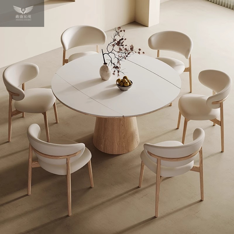 Mesa de comedor de tablero de roca de madera maciza nórdica retráctil plegable para el hogar, mesa de comedor grande y pequeña, combinación de mesa y silla de comedor de doble uso