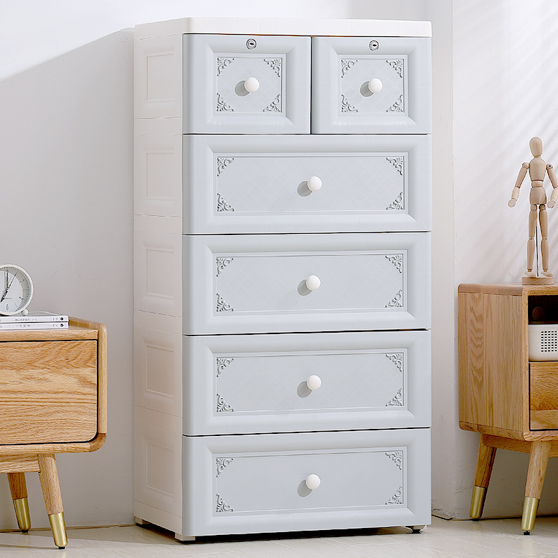 欧式简约抽屉式收纳柜玩具奶粉食物杂物衣物多层收纳箱锁扣收纳盒