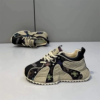 高档时尚精品男士休闲鞋刺绣透气布面老爹鞋潮款超软舒适经典板鞋