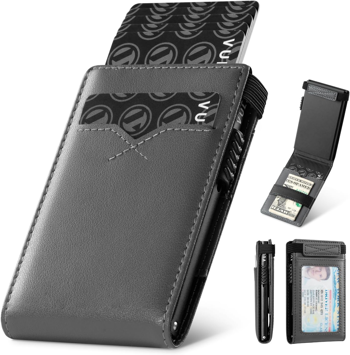 Amazon doble doble flip caja de tarjetas metálicas multifuncional RFID anti-robo cartera de cuero multi-carjeta cartera de negocios