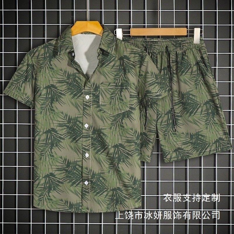 2026 European and American Foreign Trade Hawaiian Beach Travel Floral New Style Men's Casual Shirt Set Trendy Two-Piece Set