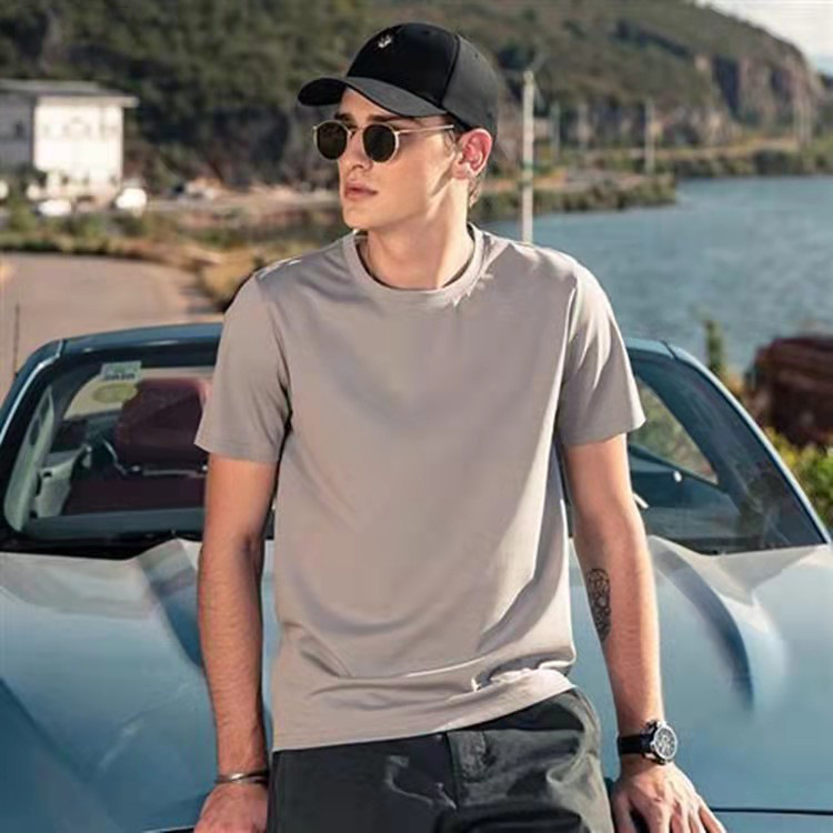 Ice Silk Cotton Men's Short-sleeved T-shirt Simple Fashion Summer Men's Solid Color Half-sleeved Silk Base Shirt Loose T-shirt
