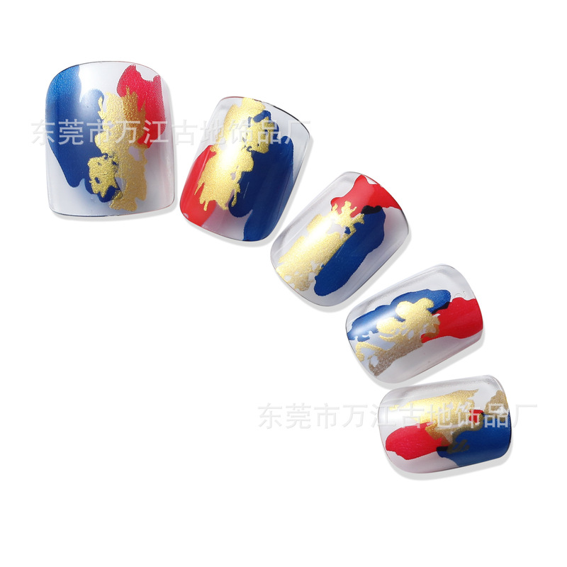 24 Pieces of Adult Fake Nails, Gold Foil Printed Nails, Professional Customized Nail Producer 24 Pieces of Adult Fake Nails, Gold Foil Printed Nails, Professional Customized Nail Producer