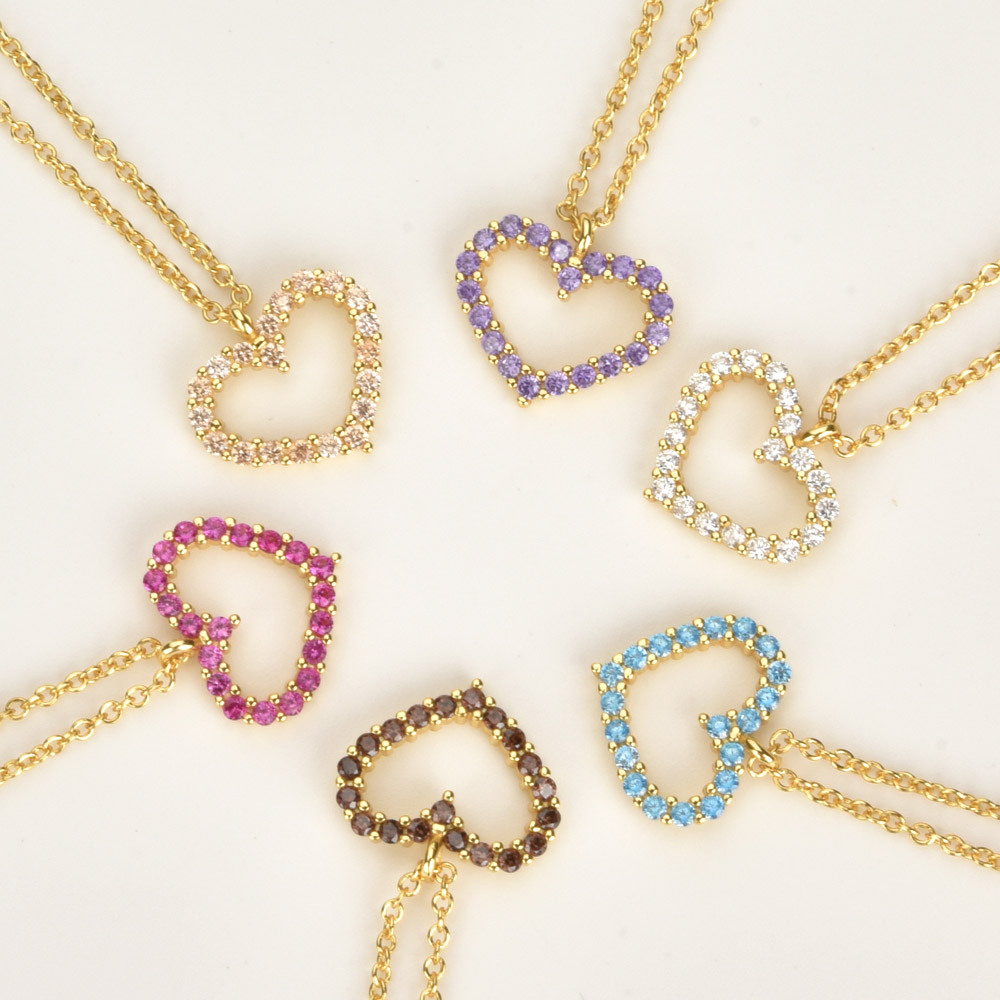Pendant Necklace Classification 925 Sterling Silver Zircon Heart Shape Pendant Necklace