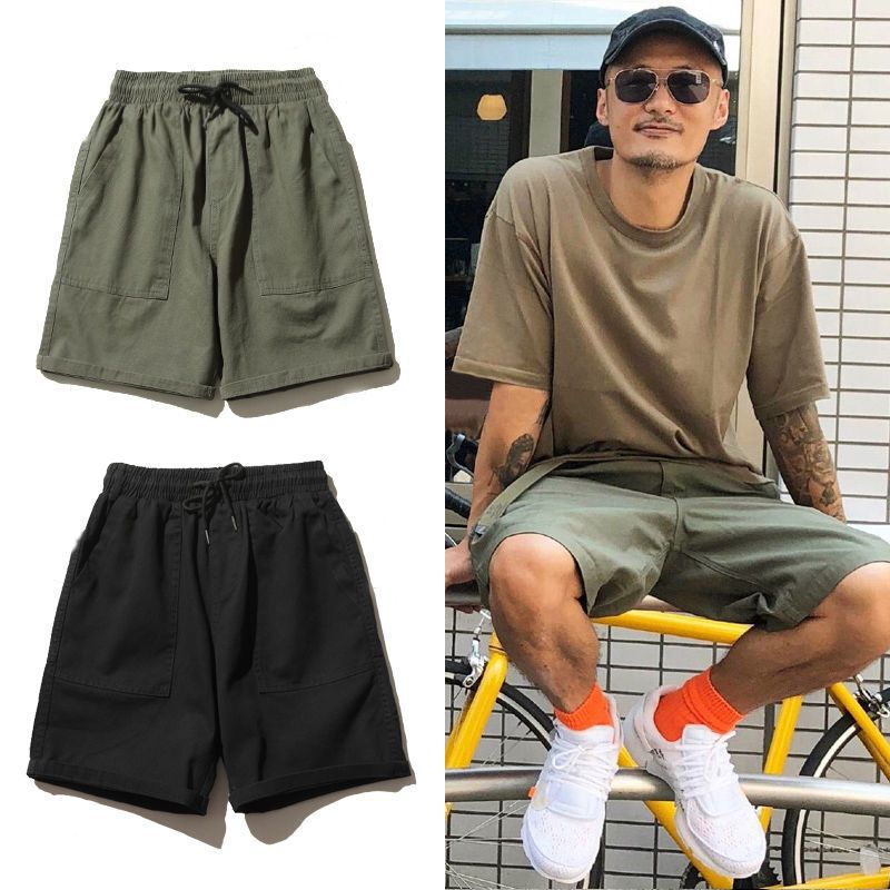 Trendy Hong Kong Style Workwear Pure Cotton Shorts Men's Summer Simple Straight Casual Pants Loose Large Size Five-Point Pants Men