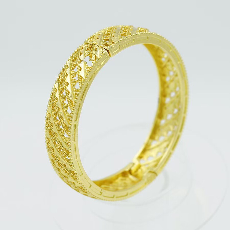 Cross-Border 24K Gold-Plated Bracelet Dubai Wedding Indian Nigerian Women's Bridal Sand Gold Jewelry Wholesale with the Character for Blessing Cross-Border 24K Gold-Plated Bracelet Dubai Wedding Indian Nigerian Women's Bridal Sand Gold Jewelry Wholesale with the Character for Blessing