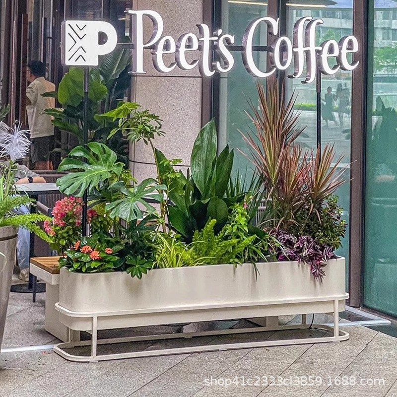 Caja de flores al aire libre estante hueco calle comercial café leche tienda de té estante de flores exterior jardín paisaje vegetal tanque de flores