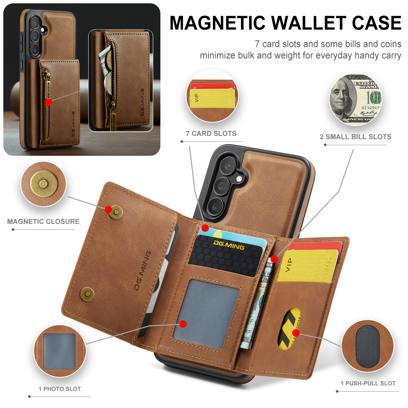 M5 für Samsung S24 magnetische kabellose Ladetelefonhülle S24 Plus Zwei-in-Eins-Anti-Diebstahl-Bürsten-Brieftaschen-Schutzhülle_voghion.com
