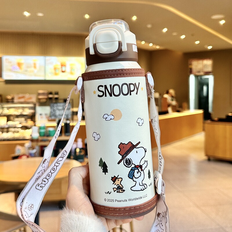 史努比儿童保温杯女孩上学专用小学生食品级316吸管杯子男双饮杯|undefined