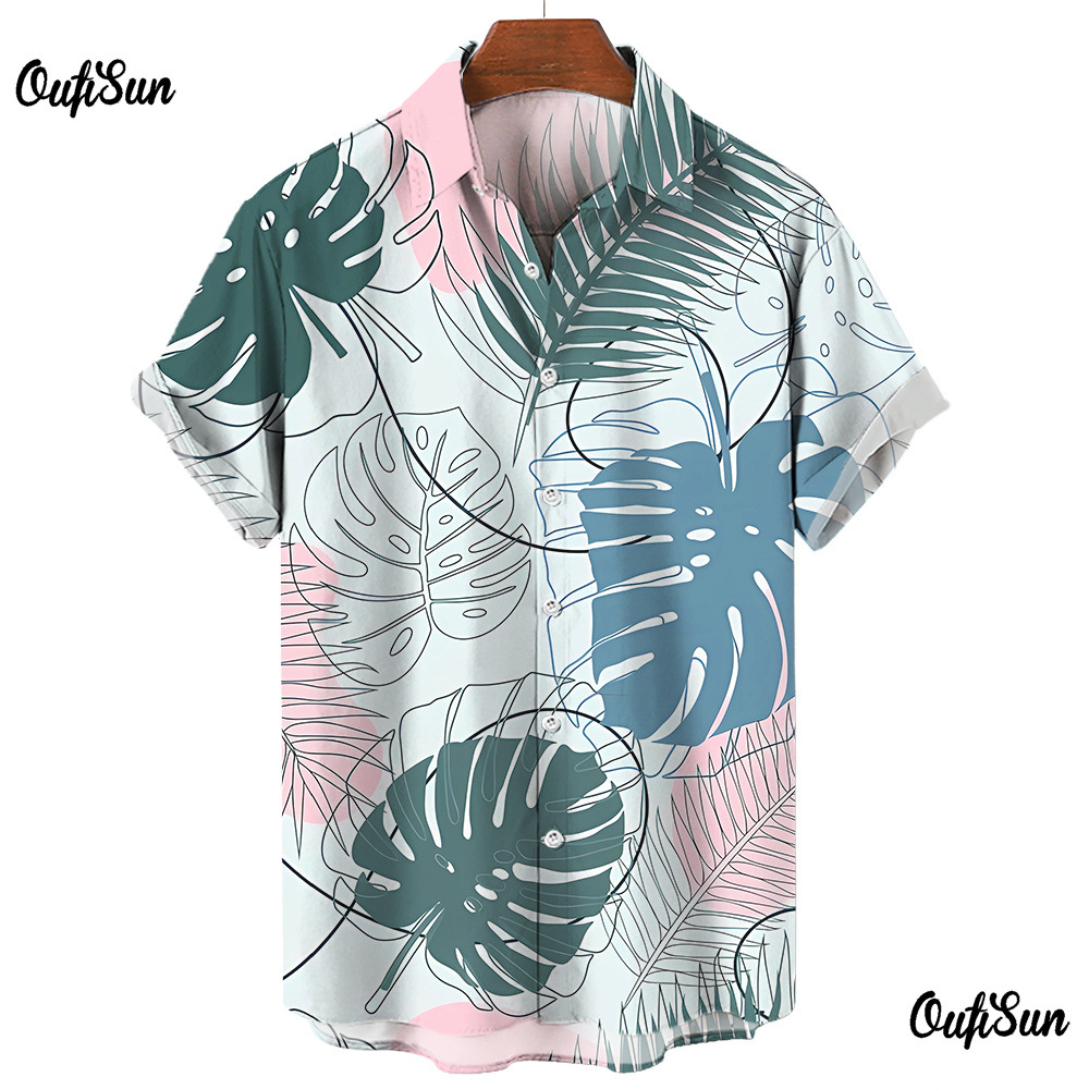 Venta caliente transfronteriza Camisa de manga corta para hombres Camisa estampada digital 3D de bala de cuatro lados Camisa hawaiana de olmo marrón de origen