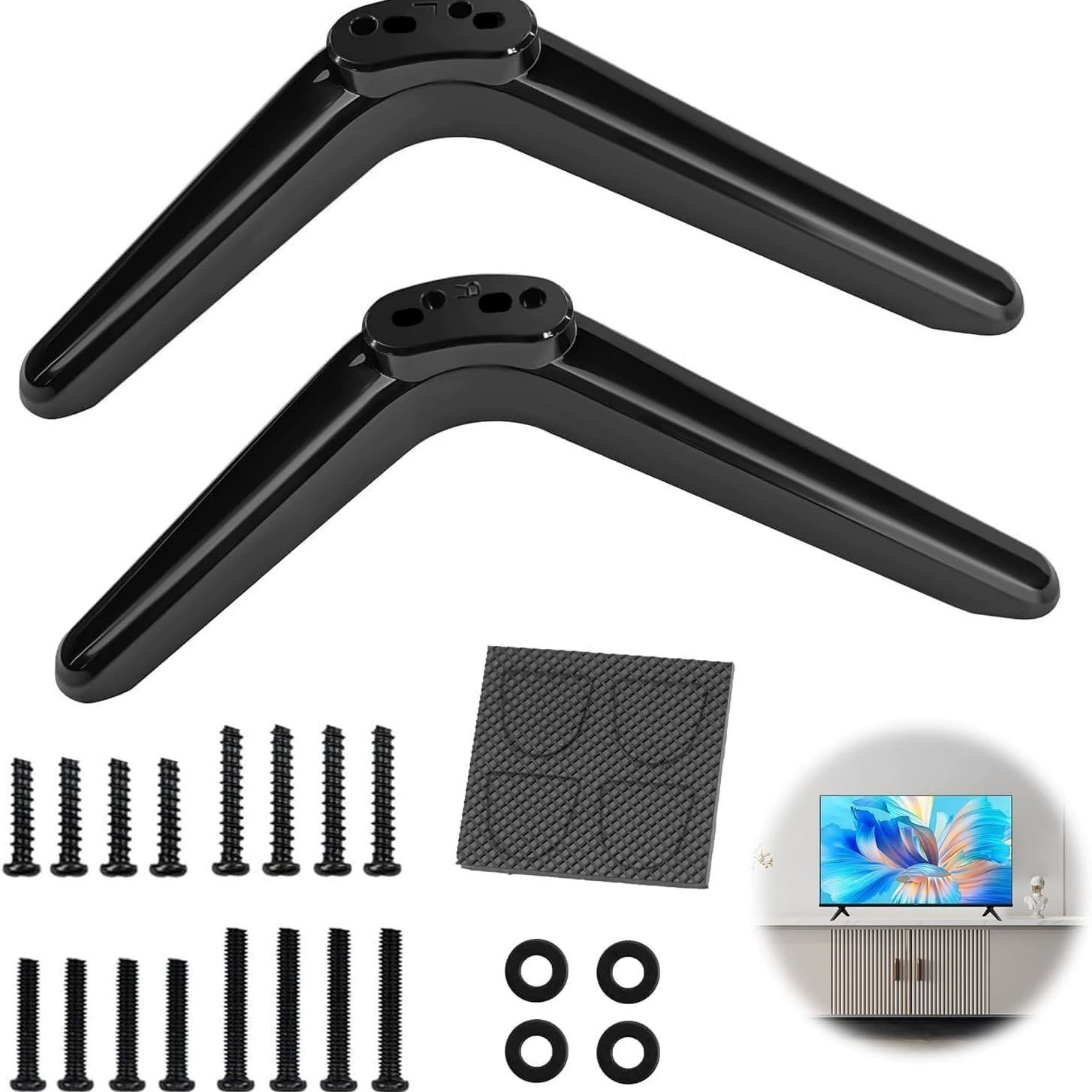 2 шт. ножки подставки для телевизора черные, подставка для телевизора, совместимая с большинством телевизоров
