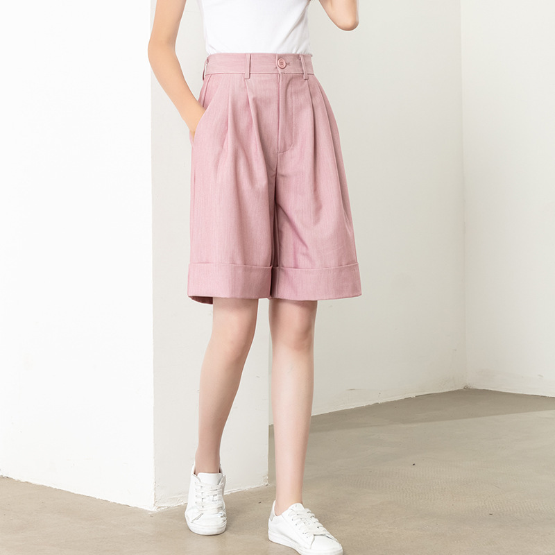 New high waist casual loose Korean style slim fit shorts black flanging shorts women's summer in stock wholesale