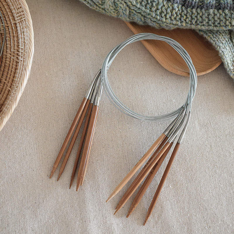 环针手工编织棒针 80cm长度环形针 炭化棒针竹针织毛衣针钢丝绳