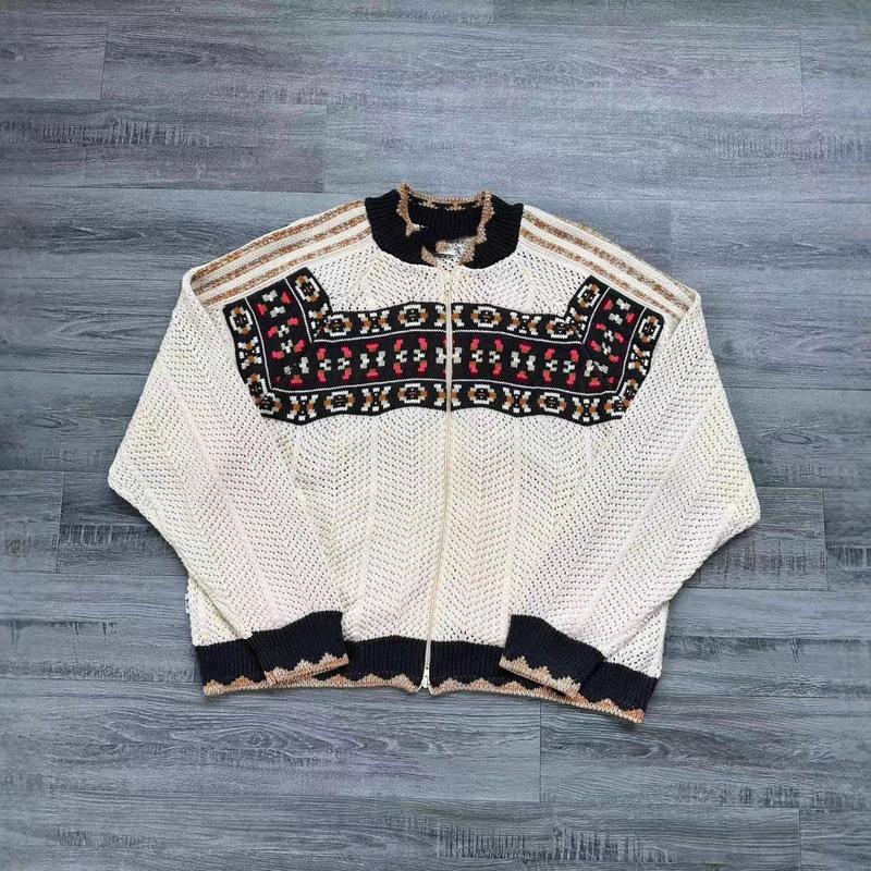 Cross-Border Supply Three-Stripe Joint Ethnic Style Hollow Crochet Men's and Women's Loose Jackets