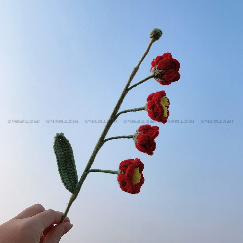 Lily tejido a mano acabado rosa Lily Tulip flor artificial lana ramo regalo