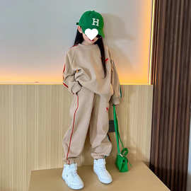 女童早秋长袖卫衣卫裤两件套2025新款中大童宽松上衣裤子时髦套装