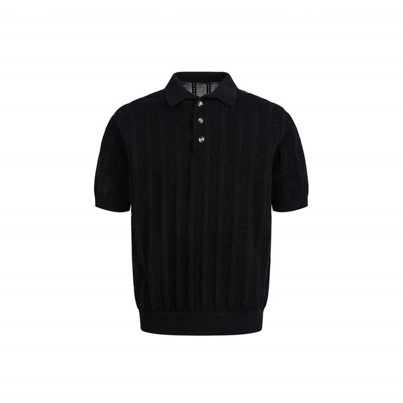 Old Qianfeng Knitted Short-sleeved T-shirt Men's And Women's Summer Half-sleeved Polo Shirt Cleanfit Top_viptrois.com