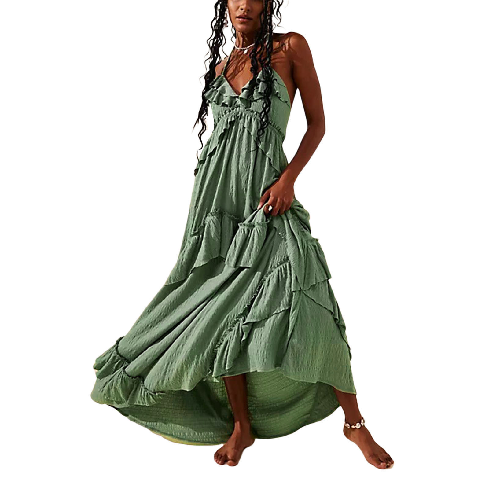 Ropa de mujer europea y americana 2024 verano nuevo estilo color sólido sexy tirantes con cuello en V sin espalda vestido largo mujeres comercio exterior al por mayor image 15