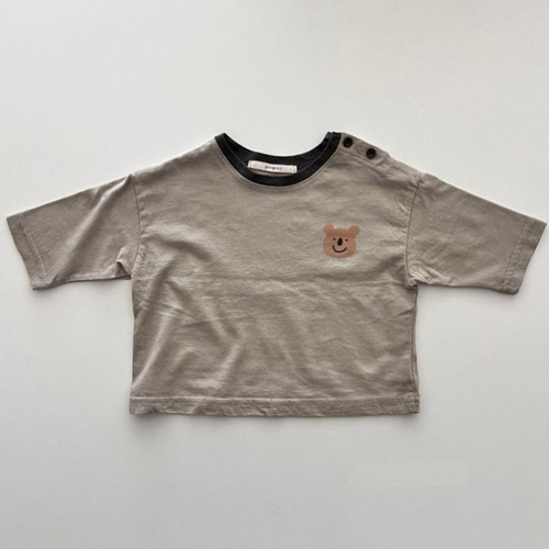 Korean style pure cotton comfortable long-sleeved T-shirt for men and women baby simple bear casual bottoming shirt ins children's loose single T