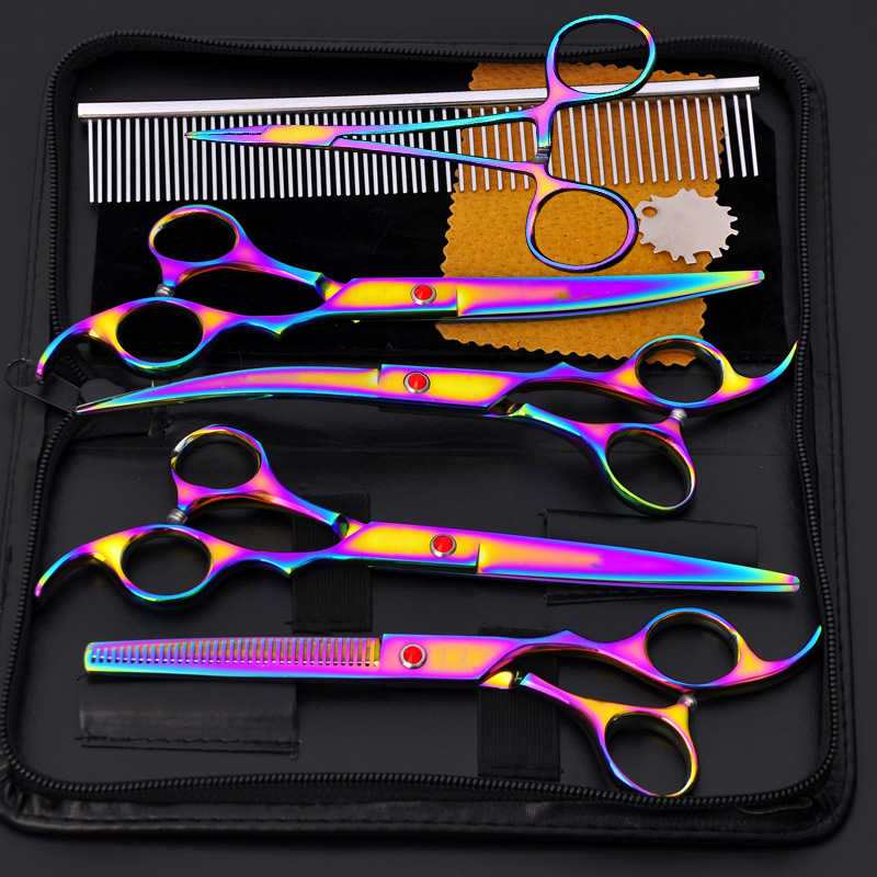 Directo de fábrica de acero inoxidable tijeras para mascotas tijeras profesionales para mascotas tijeras de dientes tijeras de pelo de perro cuchillo conjunto