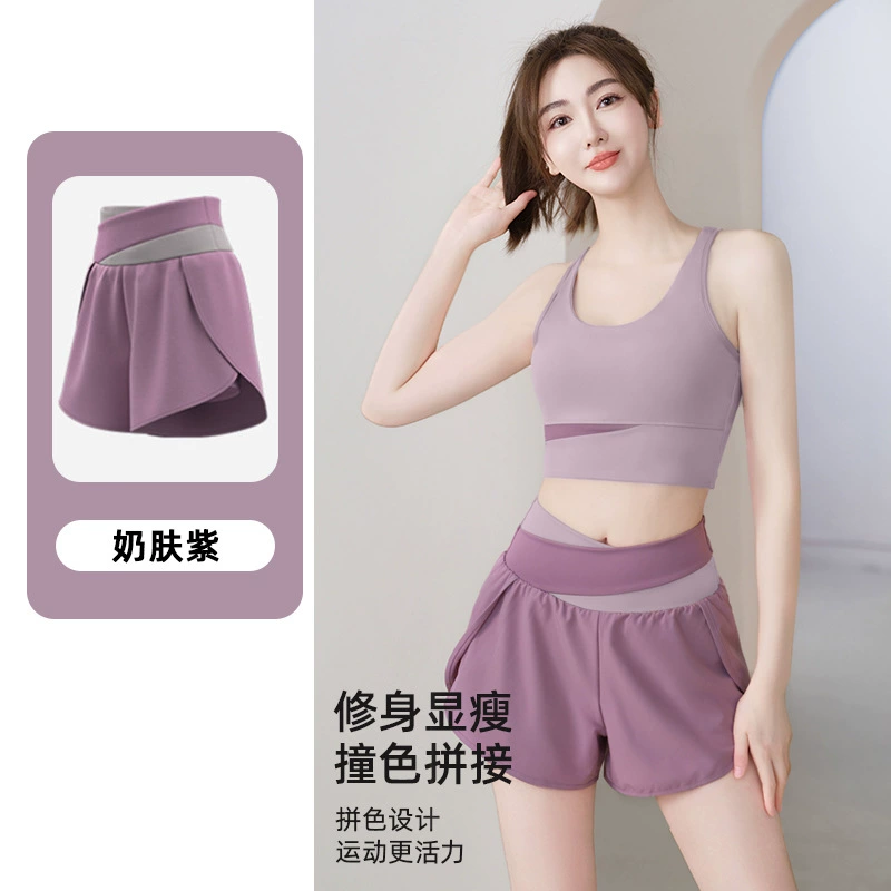 Трансграничные прямые поставки, весенние цветные женские прозрачные быстросохнущие шорты для бега и фитнеса с боковым карманом, защищающие от воздействия искусственные двухсекционные спортивные шорты для йоги