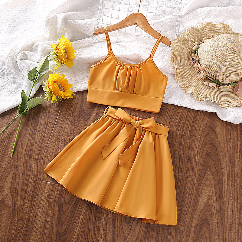 Abbigliamento per bambini 2024 estate nuovo set di ragazze con gonna corta a pieghe in stile western_voghion.com