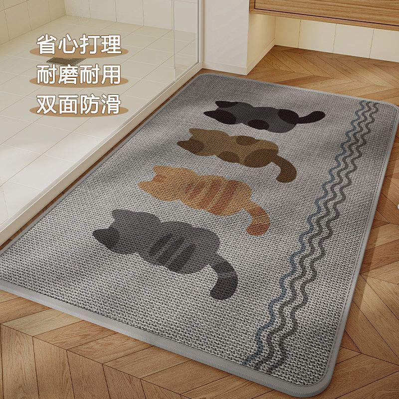 卡通小猫浴室地垫亚麻硅藻泥吸水速干脚垫耐脏易打理地垫防滑垫子|undefined