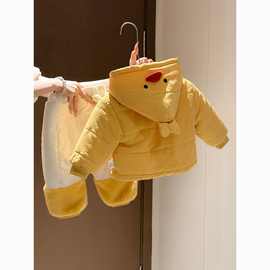 女童套装冬装连帽棉服外套女宝宝加绒儿童棉裤婴儿卡通保暖外出服