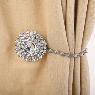 Factory direct supply big flower European magnetic curtain buckle spring curtain binding rope hanging ball installation-free window decoration magnetic buckle binding