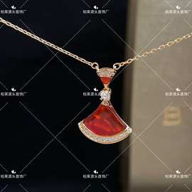 高版本925银镀厚金扇形红玉髓贝母裙子锁骨项链女情人节直播供应