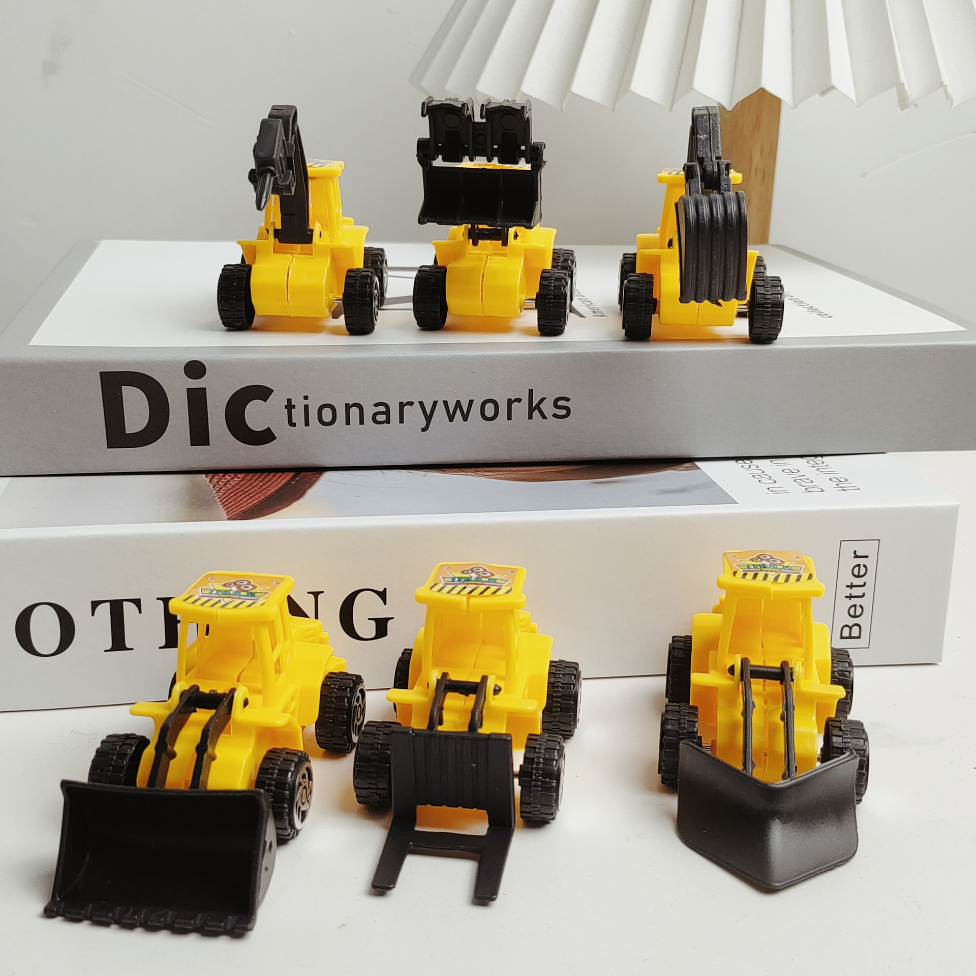Excavator Bulldozer Construction Truck Drill Car Desk Decor Plugin Set for 6 Pieces Children's Gift