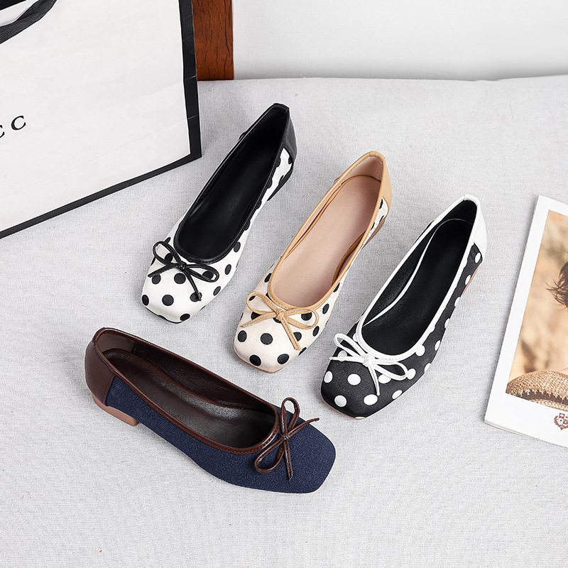 French-Style Gentle Niche Satin Polka Dot Bow Flats 2026 New Shallow Fairy-Style Ballet Shoes Granny Shoes