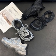 2025新款厚底老爹鞋爆款系带拼色运动休闲百搭潮流女鞋复古