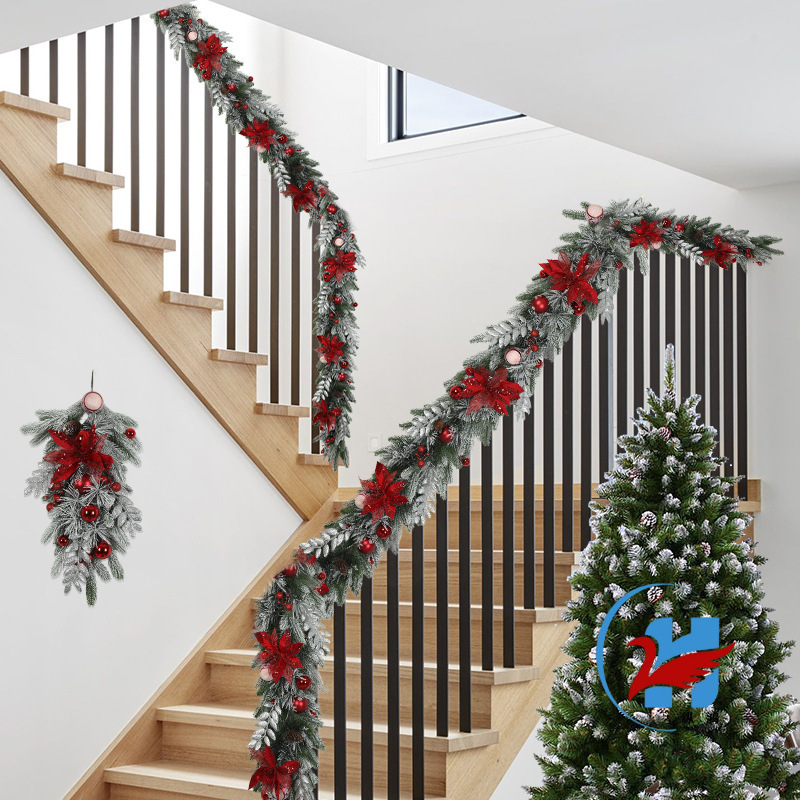 国境を越えた売れ筋クリスマスガーランドベルベットレッドフラワー模造クリスマスデコレーションセットホリデーガーランド逆さまホームデコレーション|undefined