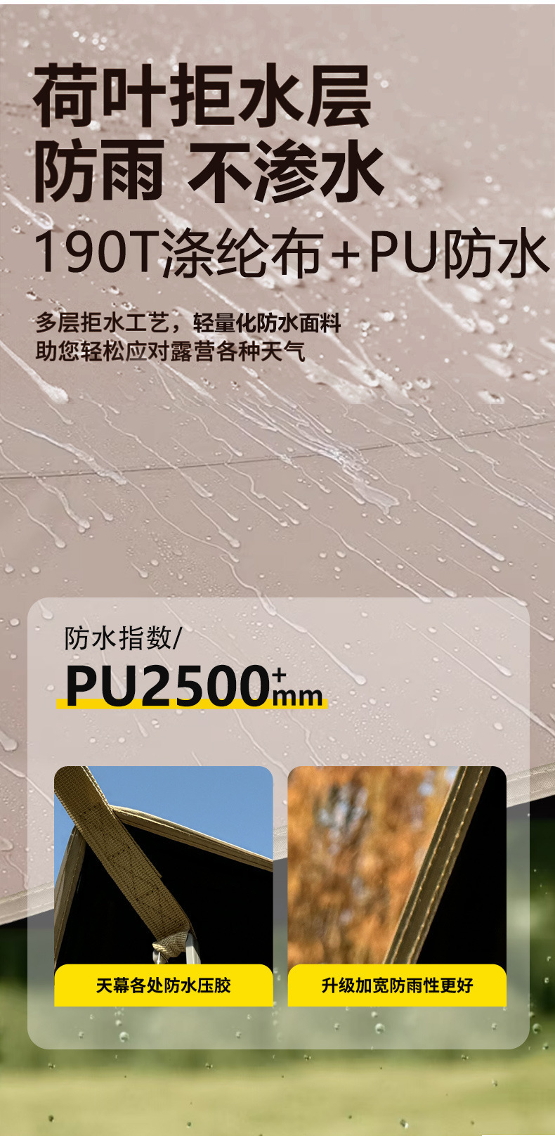 Thickened black vinyl canopy tent, portable outdoor camping picnic quick-open rainproof and sunproof sunshade canopy, no assembly required