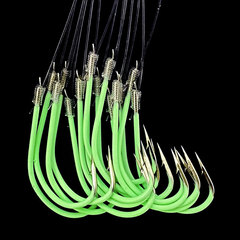 12#-28# Round World Glow Hook Iron Plate Hook Nylon Leader Binding Fluorescent Boat Fishing Sea Fishing Lure Treble Hook