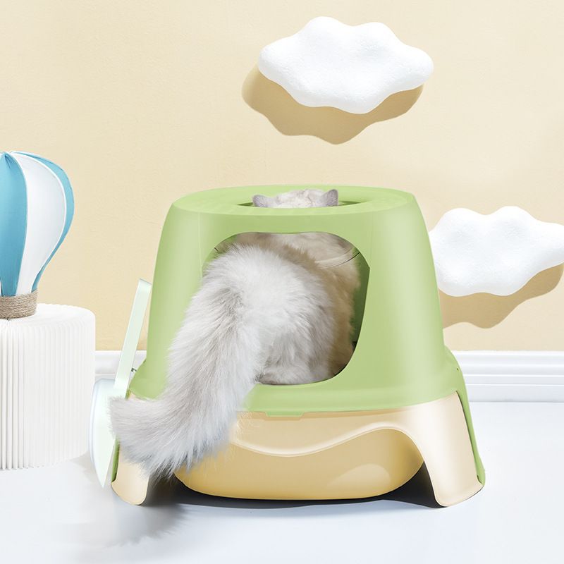 El pastel al por mayor directo de fábrica se puede utilizar para la caja de arena para gatos tipo cohete superior, desodorización de arena, inodoro para gatos grande extraíble y lavable