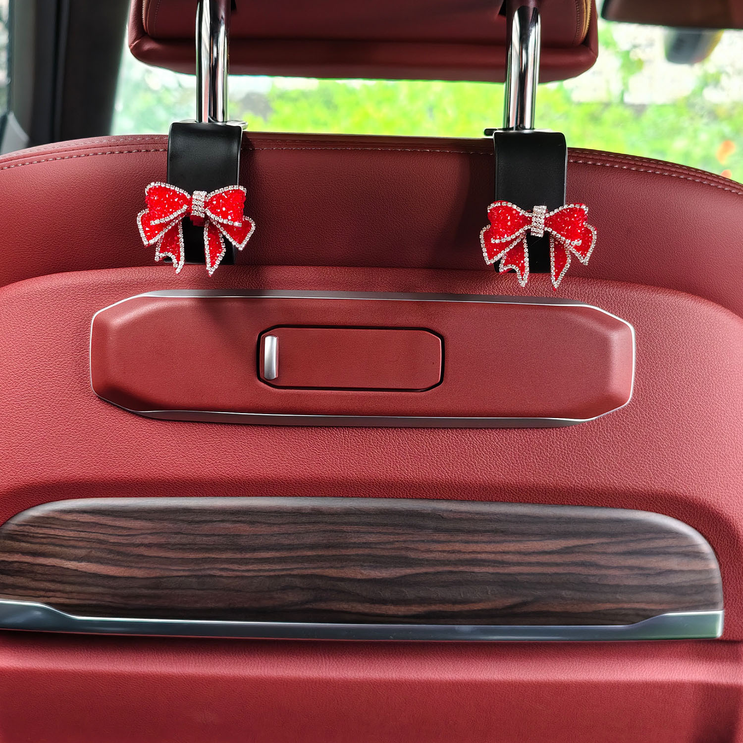 Full Rhinestone Bowknot Car Rear Seat Hook Interior Accessory for Women, Invisible Seat Back Storage Hook